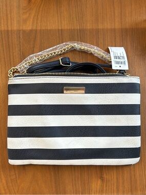 Navy & White Striped Chain Crossbody